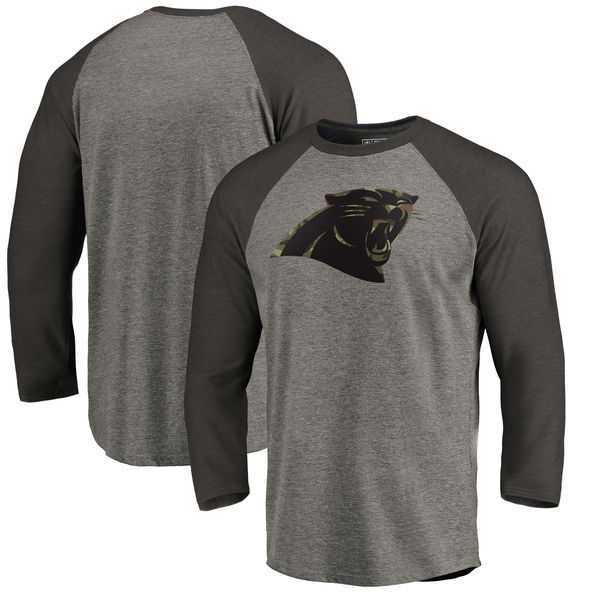 Carolina Panthers NFL Pro Line by Fanatics Branded Black Gray Tri Blend 34 Sleeve T Shirt